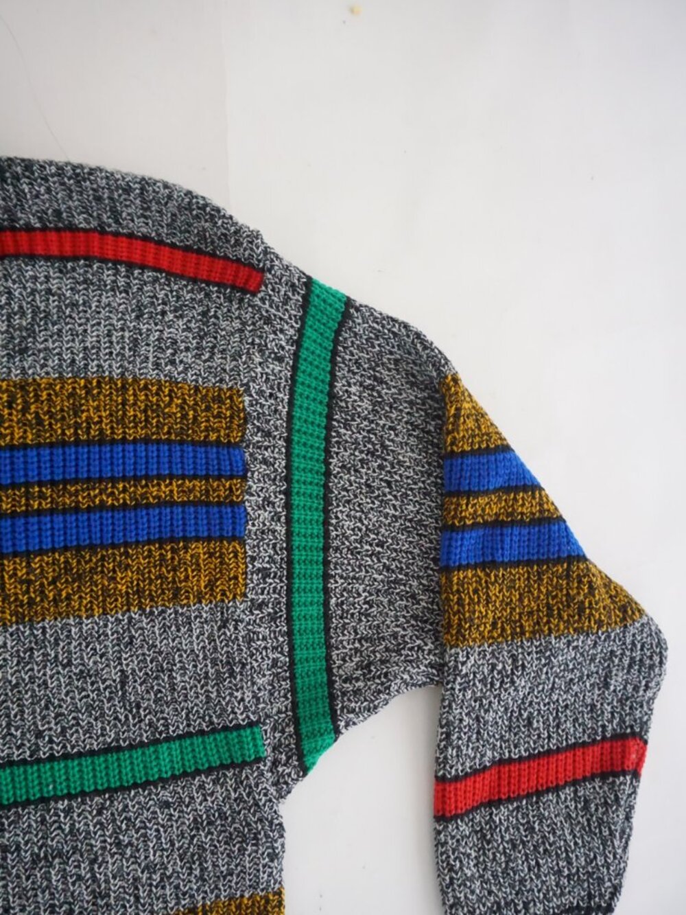 Vintage Gianni Grey Multicolor Striped Colourblock Chunky Knit Sweater 22/24 - Picture 9 of 10